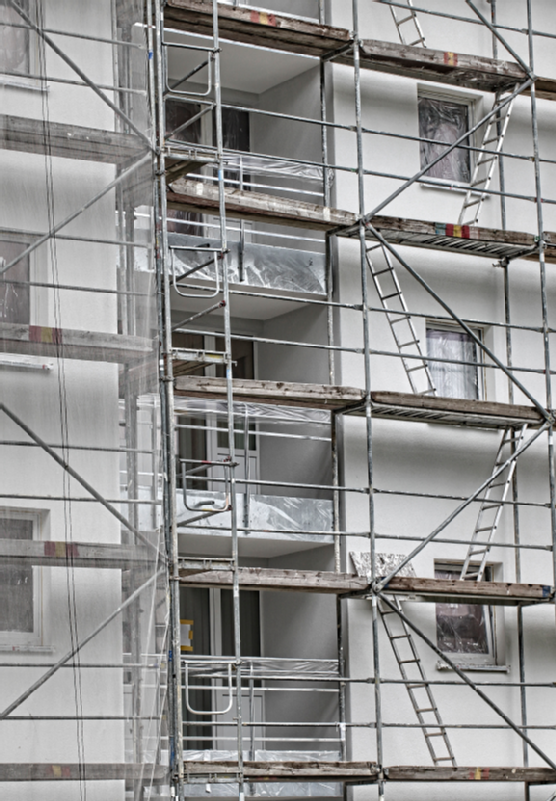 scaffolding on a building wall.